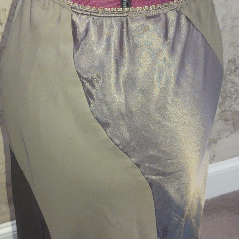 Olive Green Midi Skirt w/Asymmetrical Hemline and Elastic Waist